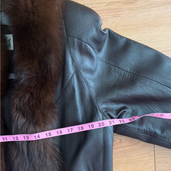 Damselle Dark Brown Fox Fur Leather Coat - Picture 11 of 13